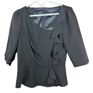 WHBM- Black 3/4 Sleeve Blouse w/ Flounce - Size 6